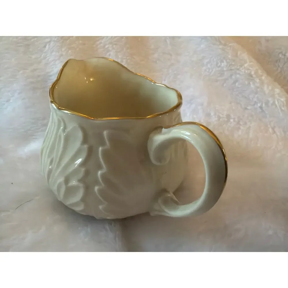 Lenox Cream Gold Trim Creamer Pitcher Leaf Pattern Fine China Made in USA VTG